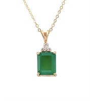 Green Agate & Diamond 18k Gold Plated Necklace