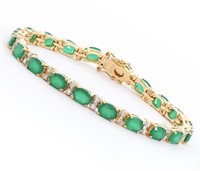 Grn Agate Diamonds 18K Gold Plated Tennis Bracelet