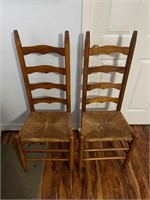 Pair of Ladder Back Cane Bottom Chairs