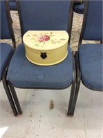 Small half circle jewelry box with painted rose