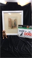 Vintage Framed Picture Girl & Dog Plus