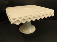 Milk glass cake pedestal with well
