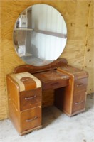 Vintage Vanity W/ Round Mirror Laminate Peeling