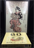 Framed Japanese Art & Go Game of Strategy