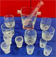 92 - ICE BUCKET, TONGS & ASSORTED GLASSES