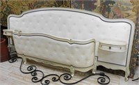 Louis XV Style Oak and Leather Bed.