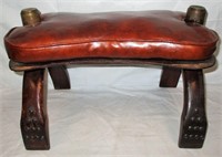 Leather & Brass W/ Wood Carved Legs Camel Saddle