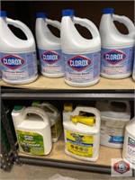 cleaning supplies lot of Clorox bottles .