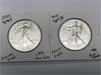 2021 type I and type II American Silver Eagles x2