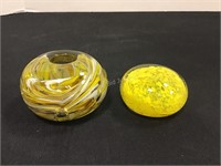 Two Yellow Tone Paperweights