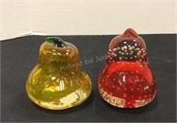 Two Glass Pear Paperweights