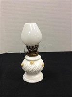 Mini Milk Glass Oil Lamp, 6 1/2" Tall
