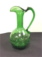 Emerald Green Crackle Glass Ewer