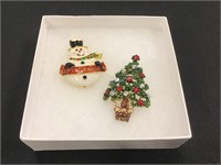 Snowman & Christmas Tree Pin
