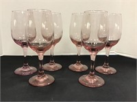 Six Pink Stemware Glasses, 7 1/4" tall