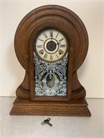 E Ingraham Antique Oak Kitchen Clock with Alarm