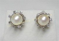 18K White gold pearl earrings, Boucles d'oreilles