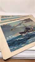 Lot of 4 Hjalmar Emerson Navy Boat Prints
