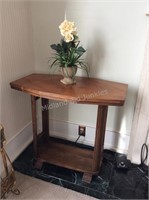Antique Wood Table & Faux Plant