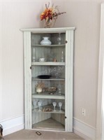 Primitive Beadboard Corner Cabinet & Contents