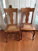 Two Oak Dining Chairs with Cane Seats