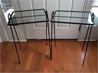 Two Iron Tables with Glass Tops