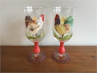 Hand Painted Rooster Stemware