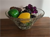 Large Glass Serving Bowl & Glass Fruit and