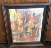 Framed Abstract Art with Drawing & Watercolor