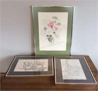 Three Floral Pictures all in Silver Frames