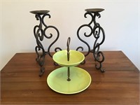Iron Candle Holders & Tiered Tray