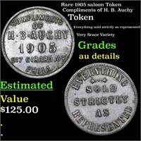 Rare 1905 saloon Token Compliments of H. B. Auchy