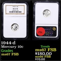 NGC 1944-d Mercury Dime 10c Graded ms67 FSB By NGC