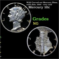 Wild Carved out Mercury Dime, with date, 1944 - ve