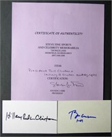 President Bill Clinton & Hillary Clinton Autograph