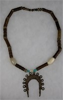 Large Antique Naja Bronze Necklace w/ Pendant