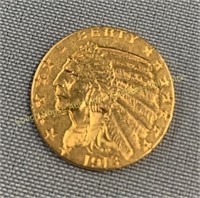 1913 USA 5 dollar gold coin, Pièce de 5 $ en or