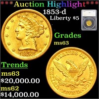 ***Auction Highlight*** 1853-d Gold Liberty Half E