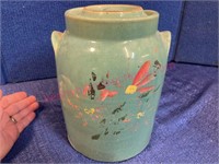 Antique stoneware cookie jar & lid