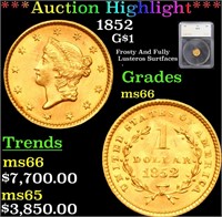 ***Auction Highlight*** 1852 Gold Dollar $1 Graded