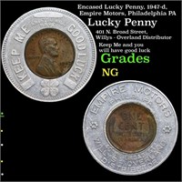 Encased Lucky Penny, 1947-d, Empire Motors, Philad