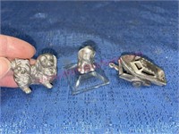 (3) Pewter miniature dogs & boat w/trailer