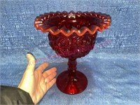 Nice red stemmed open compote (maybe Viking)