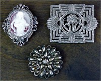 Large Sterling Silver Jewelry Brooches- Cameo