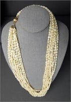 Natural Pearls Multi String Neckalce w/ 14k Gold