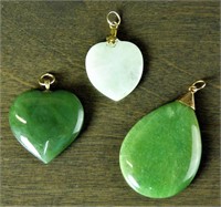 Jade Heart Shaped Pendants with 14k Gold