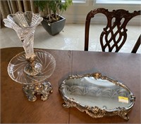 SILVER AND CRYSTAL FRENCH CENTERPIECE MIRROR