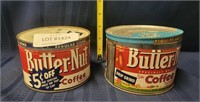 2 VTG. 1 LB. BUTTER-NUT COFFEE TINS - 2X BID