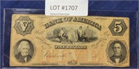 BANK OF AMERICA CLARKSVILLE $5 CONFEDERATE NOTE