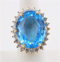47 Carat Blue Topaz Ring. 14k Gold